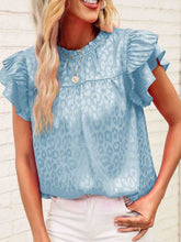 Load image into Gallery viewer, Leopard Frill Mock Neck Ruffled Cap Sleeve Top