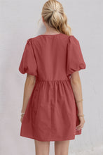 Load image into Gallery viewer, Oh Bow Ruched Puff Sleeve Mini Dress