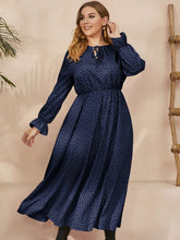 Load image into Gallery viewer, Plus Size Ruffled Polka Dot Long Sleeve Midi Dress