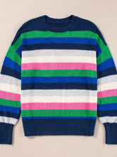 Load image into Gallery viewer, Contrast Striped Round Neck Long Sleeve Sweater