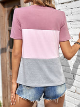 Load image into Gallery viewer, Color Block Round Neck Short Sleeve T-Shirt