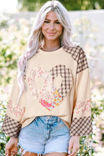 Load image into Gallery viewer, Heart Plaid Round Neck Long Sleeve Blouse