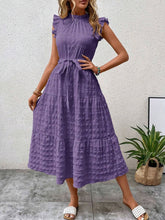 Load image into Gallery viewer, Tied Ruffled Cap Sleeve Midi Dress