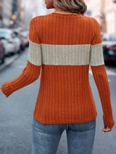 Load image into Gallery viewer, Color Block Round Neck Long Sleeve Top