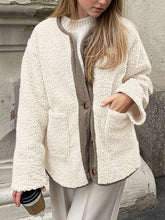 Load image into Gallery viewer, Contrast Button Up Sherpa Jacket with Pockets