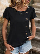 Load image into Gallery viewer, Decorative Button Round Neck Short Sleeve Blouse