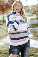 Load image into Gallery viewer, Plus Size Striped Long Sleeve Hooded Sweater