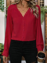 Load image into Gallery viewer, Lace Detail V-Neck Long Sleeve Blouse