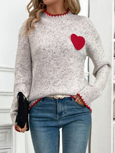 Load image into Gallery viewer, Perfee Contrast Heart Round Neck Long Sleeve Sweater