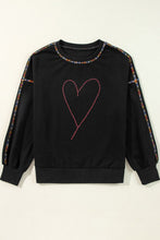 Load image into Gallery viewer, Valentine’s Day Rhinestone Heart Round Neck Long Sleeve Sweatshirt