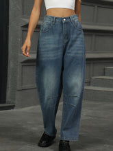 Load image into Gallery viewer, Half Elastic Waist Straight Leg Jeans