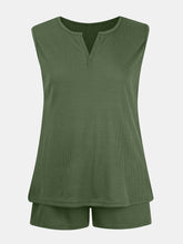 Load image into Gallery viewer, Full Size Waffle-Knit Notched Top and Shorts Set