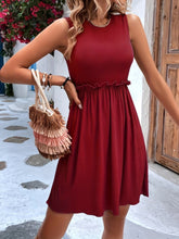 Load image into Gallery viewer, Frill Round Neck Sleeveless Mini Dress