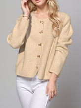 Load image into Gallery viewer, Bow Button Down Round Neck Long Sleeve Cardigan