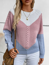Load image into Gallery viewer, Color Block Round Neck Long Sleeve Sweater
