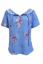 Load image into Gallery viewer, Full Size Printed Tie Neck Short Sleeve Blouse