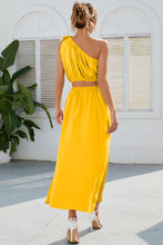 Load image into Gallery viewer, Ruched One Shoulder Top and Slit Skirt Set