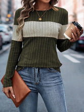 Load image into Gallery viewer, Color Block Round Neck Long Sleeve Top