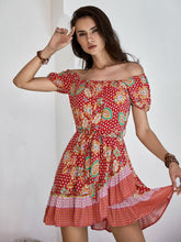 Load image into Gallery viewer, Printed Short Sleeve Tie Waist Mini Dress