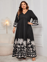 Load image into Gallery viewer, Plus Size Printed V-Neck Long Sleeve Maxi Dress