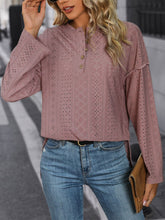 Load image into Gallery viewer, Eyelet Round Neck Long Sleeve Top