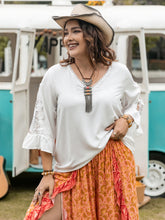 Load image into Gallery viewer, Plus Size Lace Detail V-Neck Three-Quarter Sleeve Blouse