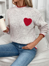 Load image into Gallery viewer, Perfee Contrast Heart Round Neck Long Sleeve Sweater