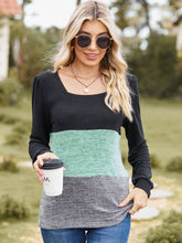 Load image into Gallery viewer, Color Block Square Neck Long Sleeve T-Shirt