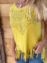 Load image into Gallery viewer, Studded Fringe Round Neck Cap Sleeve T-Shirt