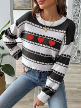 Load image into Gallery viewer, Heart Round Neck Long Sleeve Sweater