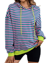 Load image into Gallery viewer, Drawstring Striped Long Sleeve Hoodie