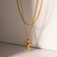 Load image into Gallery viewer, 18K Gold-Plated Double Layered Cross Necklace
