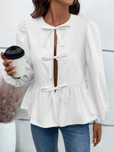 Load image into Gallery viewer, Ivy Lane Peplum Tied Long Sleeve Blouse
