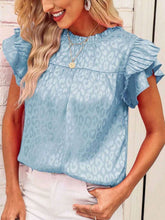 Load image into Gallery viewer, Leopard Frill Mock Neck Ruffled Cap Sleeve Top