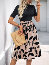 Load image into Gallery viewer, Perfee Tied Printed Mock Neck Short Sleeve Dress