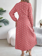 Load image into Gallery viewer, Tied Polka Dot Long Sleeve Midi Dress