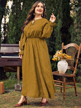 Load image into Gallery viewer, Plus Size Ruffled Polka Dot Long Sleeve Midi Dress