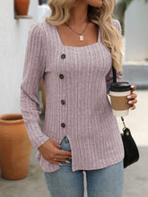 Load image into Gallery viewer, Decorative Button Striped Square Neck Long Sleeve T-Shirt