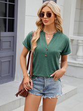 Load image into Gallery viewer, Decorative Button Notched Short Sleeve T-Shirt