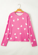 Load image into Gallery viewer, Heart Round Neck Long Sleeve Top and Elastic Waist Shorts Set