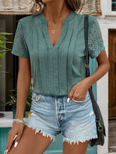 Load image into Gallery viewer, Lace Detail Notched Short Sleeve T-Shirt