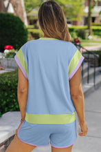 Load image into Gallery viewer, Contrast Round Neck Top and Shorts Set