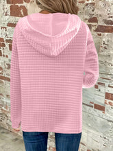 Load image into Gallery viewer, Full Size Texture Button Detail Drawstring Long Sleeve Hoodie