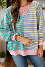 Load image into Gallery viewer, Contrast Stripes Round Neck Long Sleeve Sweatshirt