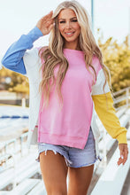 Load image into Gallery viewer, Slit Contrast Round Neck Long Sleeve Sweatshirt