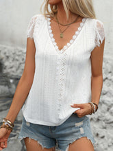 Load image into Gallery viewer, Eyelet Lace Detail V-Neck Cap Sleeve Top