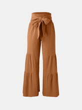 Load image into Gallery viewer, Tied Ruched Wide Leg Pants