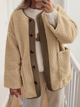 Load image into Gallery viewer, Contrast Button Up Sherpa Jacket with Pockets