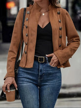 Load image into Gallery viewer, Decorative Button Open Front Long Sleeve Jacket
