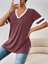Load image into Gallery viewer, Contrast Trim V-Neck Short Sleeve T-Shirt